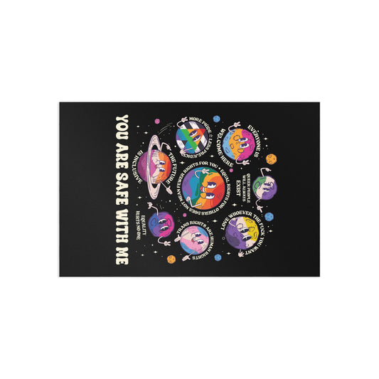SAFE WITH ME | queer Colourful Fine Art Postcards - Fun Affirmations for lgbtq++ Pride, Gift Idea, Decor, Stationery