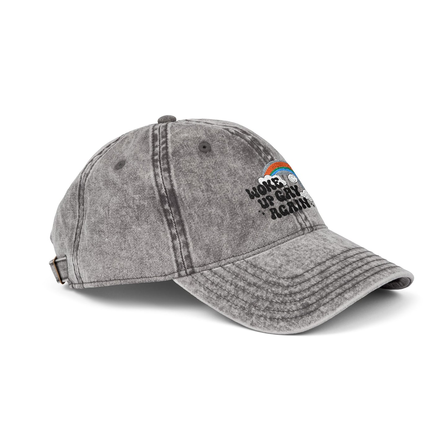 "Woke Up Gay Again" vintage rainbow embroidered cap