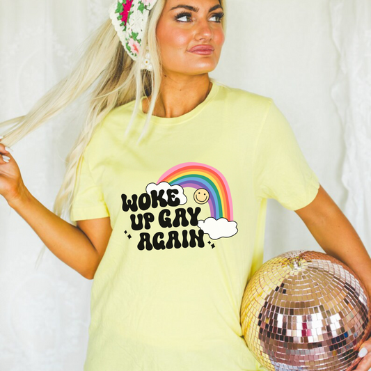 Woke Up Gay Again T-Shirt, LGBTQ Pride Shirt, Funny Unisex Tee, Rainbow Graphic Tee, Summer Casual Wear, Gift for Friends